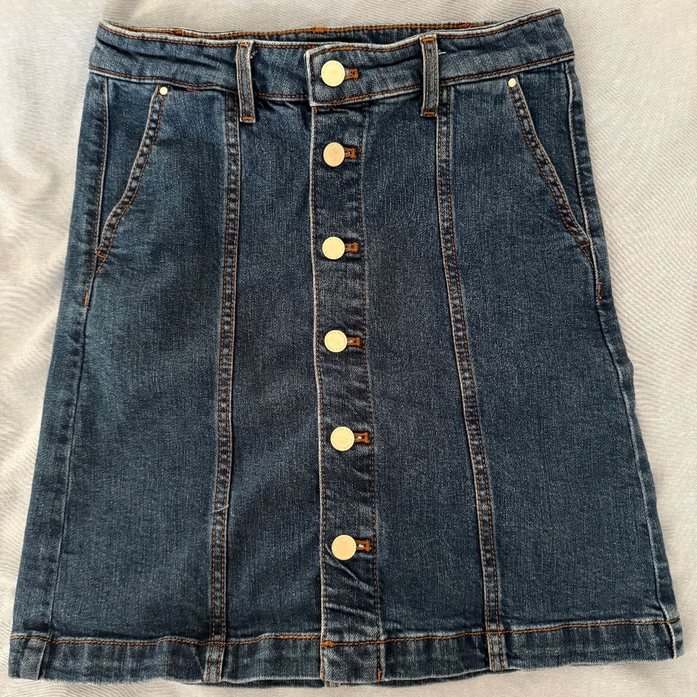 Ann Taylor Denim Button-Front Skirt